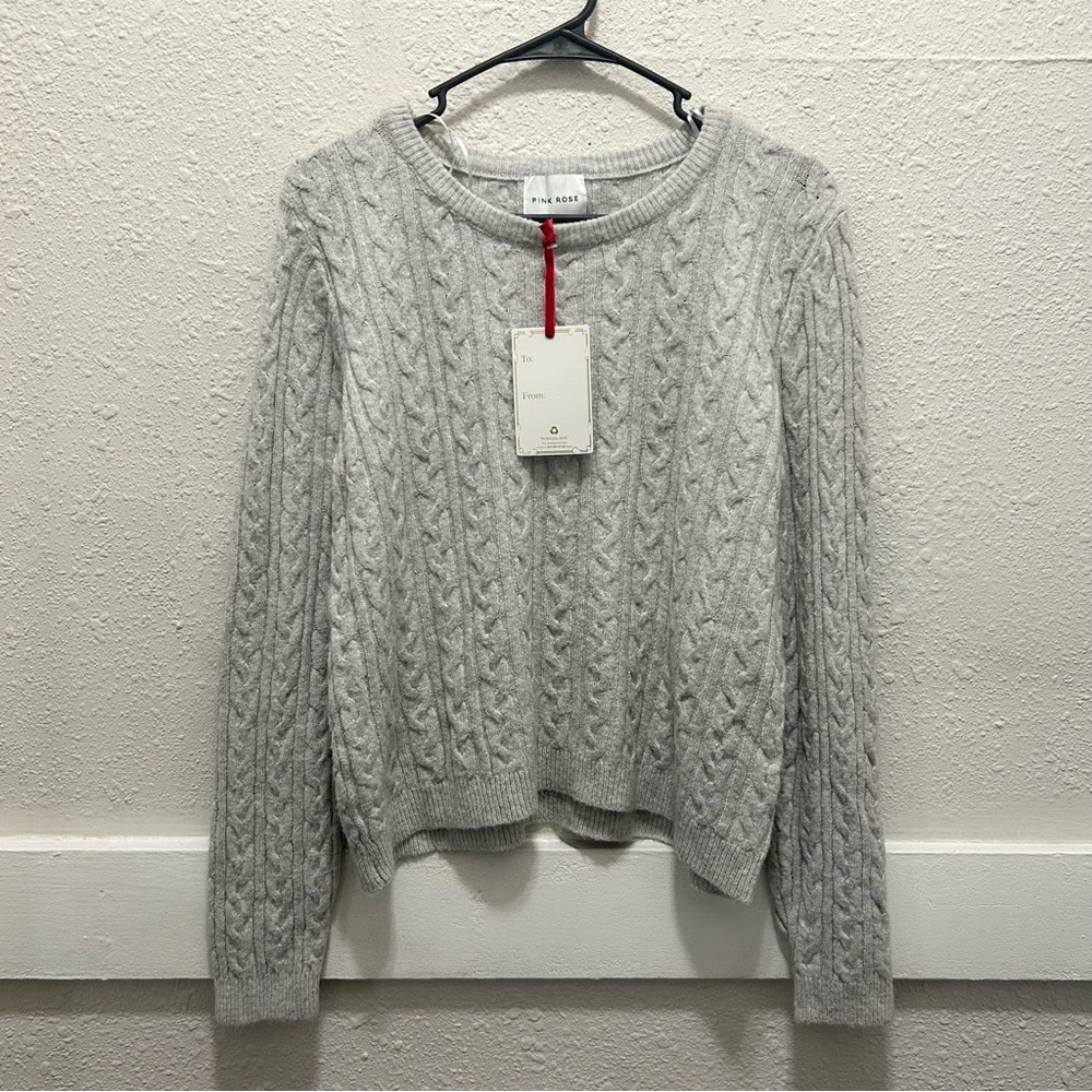 Pink Rose Grey Knit Sweater NWT XL